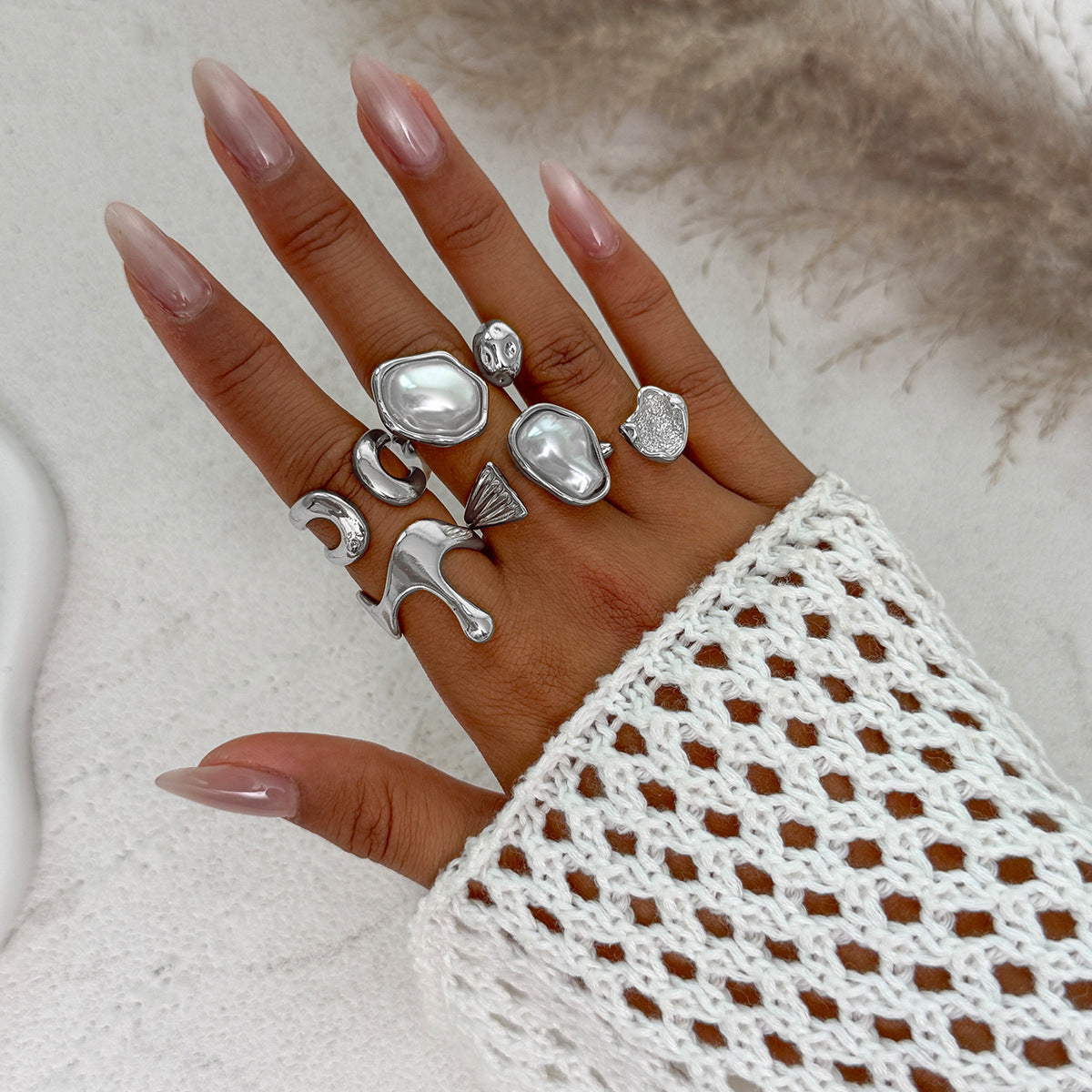 Irregular Metal Shine Rings For Women With Baroque Pearl Design
