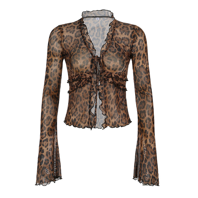 Irregular String Leopard Print Sexy Top
