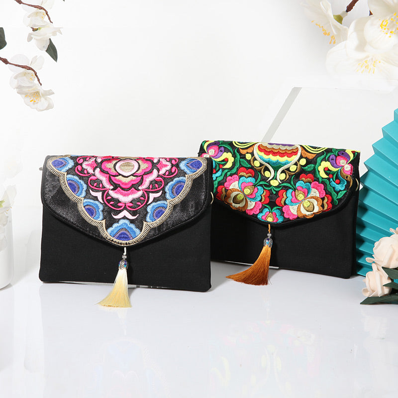 Embroidered Canvas Satchel Women'S Single Shoulder Mini Messenger Bag Embroidered Bag