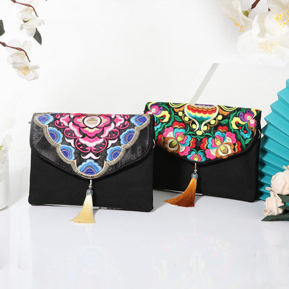 Embroidered Canvas Satchel Women'S Single Shoulder Mini Messenger Bag Embroidered Bag