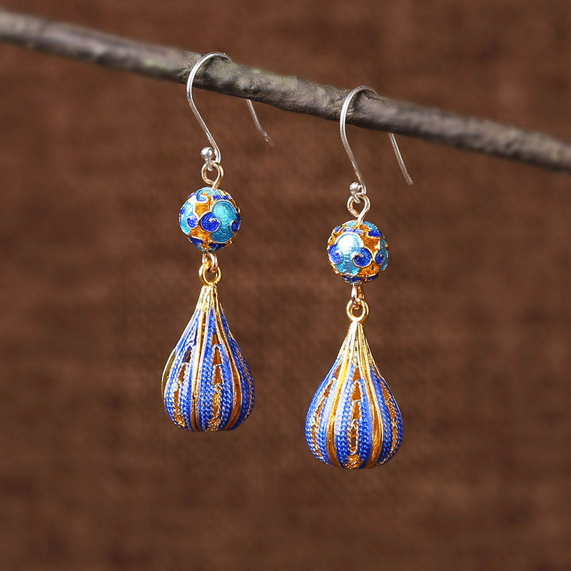 Cloisonne Blue Earrings High-Grade Female Antique Sterling Silver Earrings