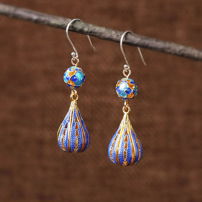 Cloisonne Blue Earrings High-Grade Female Antique Sterling Silver Earrings