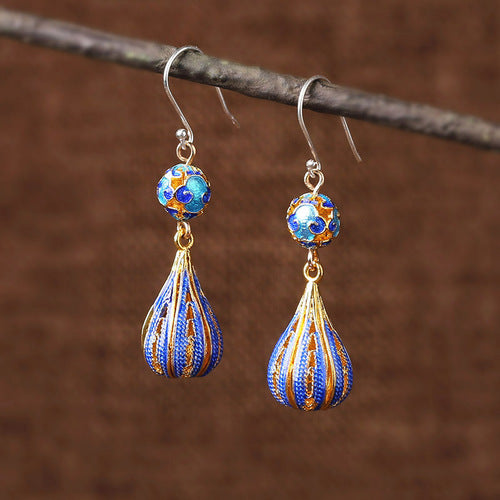 Cloisonne Blue Earrings High-Grade Female Antique Sterling Silver Earrings