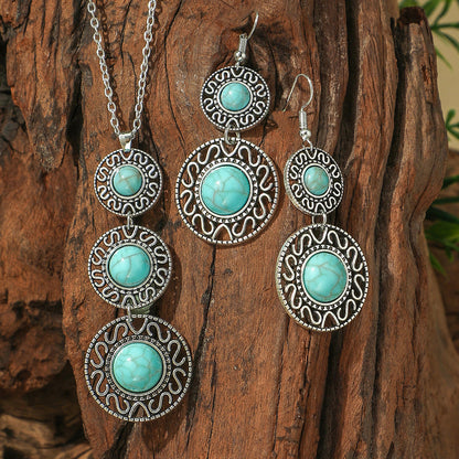 Bohemian Vintage Turquoise Water Drop Earrings and Necklace Set