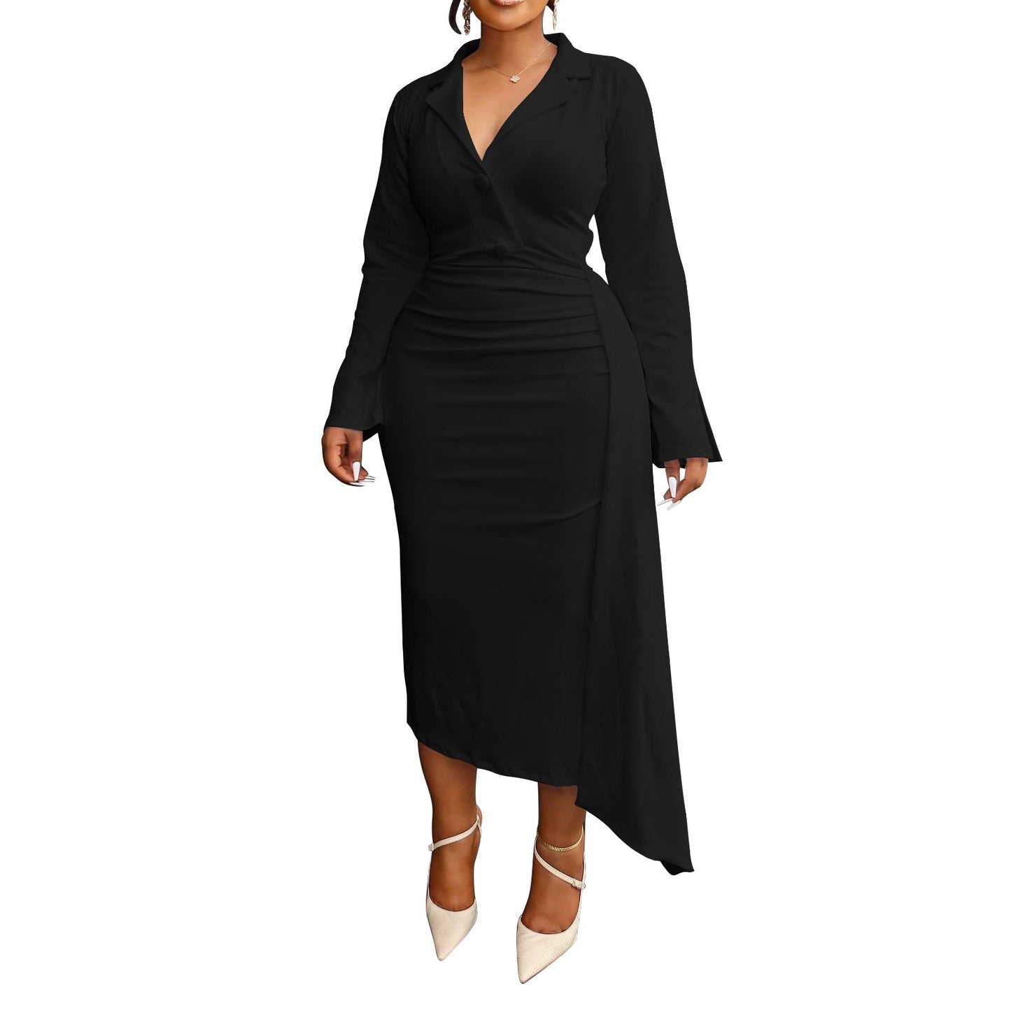 Fashionable Sexy V-Neck Color Block Irregular Dress