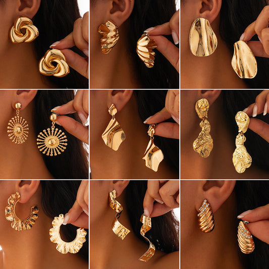 Geometric Metal Flower Stud Earrings Trendy Casual