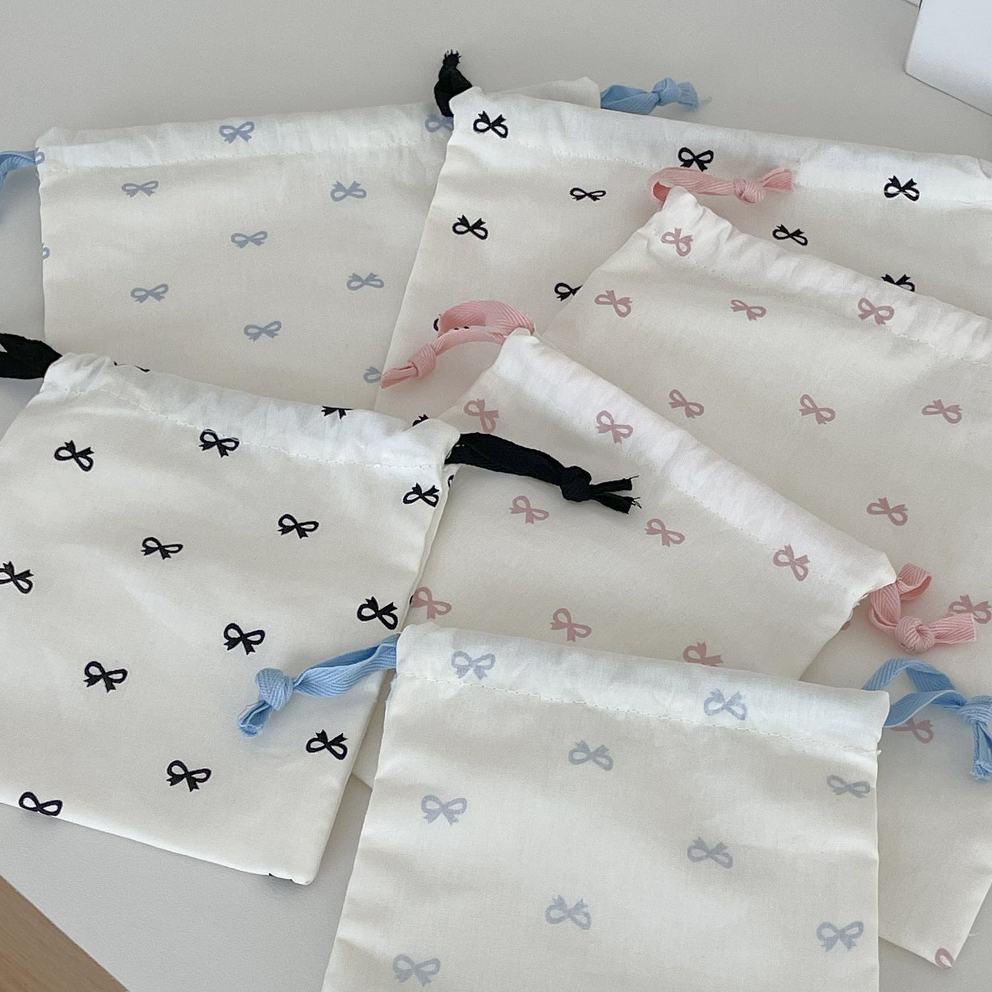Sweet Bow Drawstring Storage Bag Cute Portable Travel Organizer