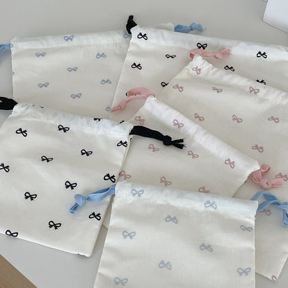 Sweet Bow Drawstring Storage Bag Cute Portable Travel Organizer