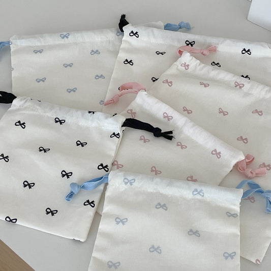 Sweet Bow Drawstring Storage Bag Cute Portable Travel Organizer