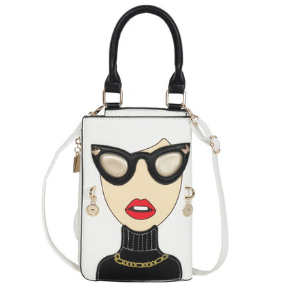 Creative Fun Face Studded Sunglasses Color Block Crossbody Bag