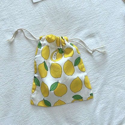 Mini Cotton Drawstring Makeup Pouch Cute Floral Travel Bag