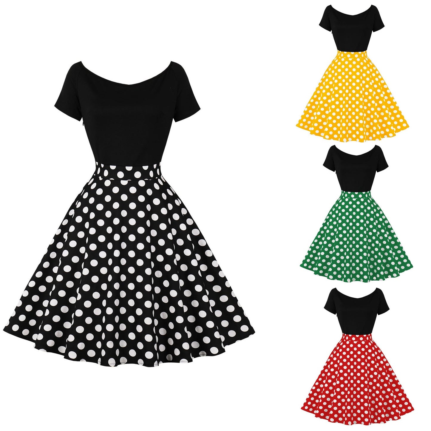 Retro Polka Dot Maxi Dress Cotton Splicing Elegant Style