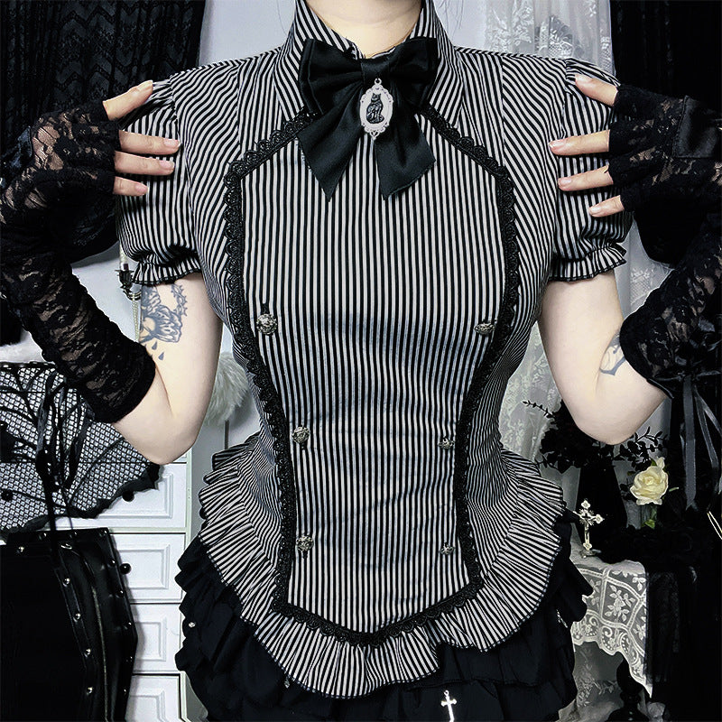 Gothic College Style Short Sleeve Shirt Dark Aesthetic