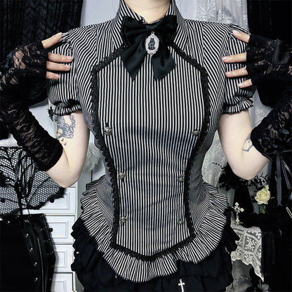 Gothic College Style Short Sleeve Shirt Dark Aesthetic