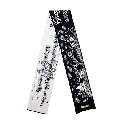 Knitted Christmas Letter Snowflake Scarf Cozy Double-Sided Winter Wrap