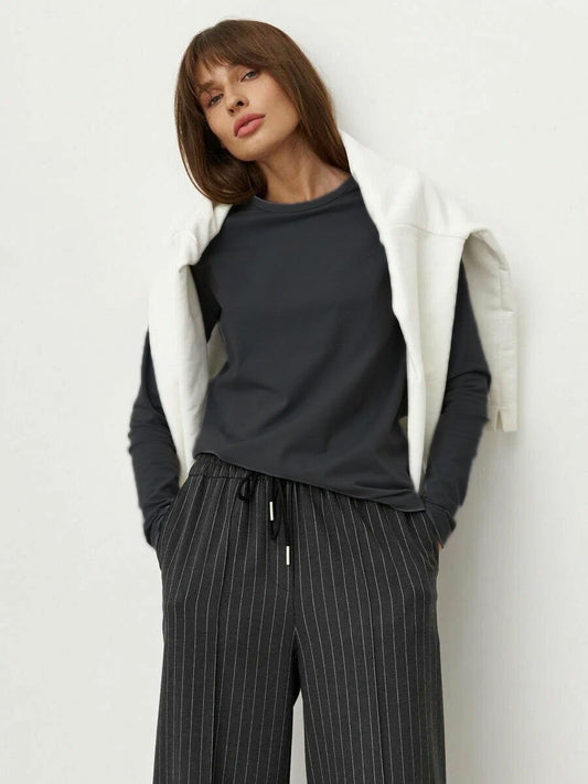 Cotton Long Sleeve T-Shirt Casual Round Neck for Women