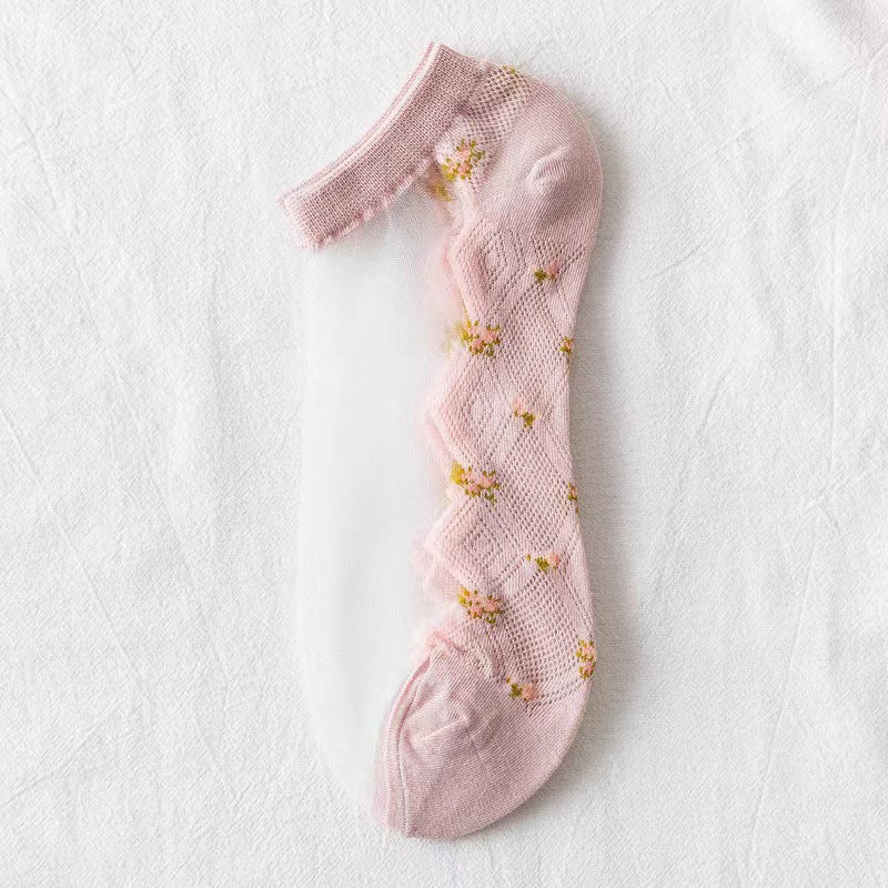 Flower Mesh Transparent Thin Short Socks