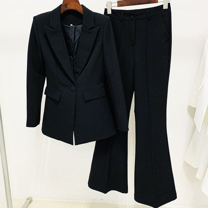 Chic One-Button Blazer And Flare Pants Set