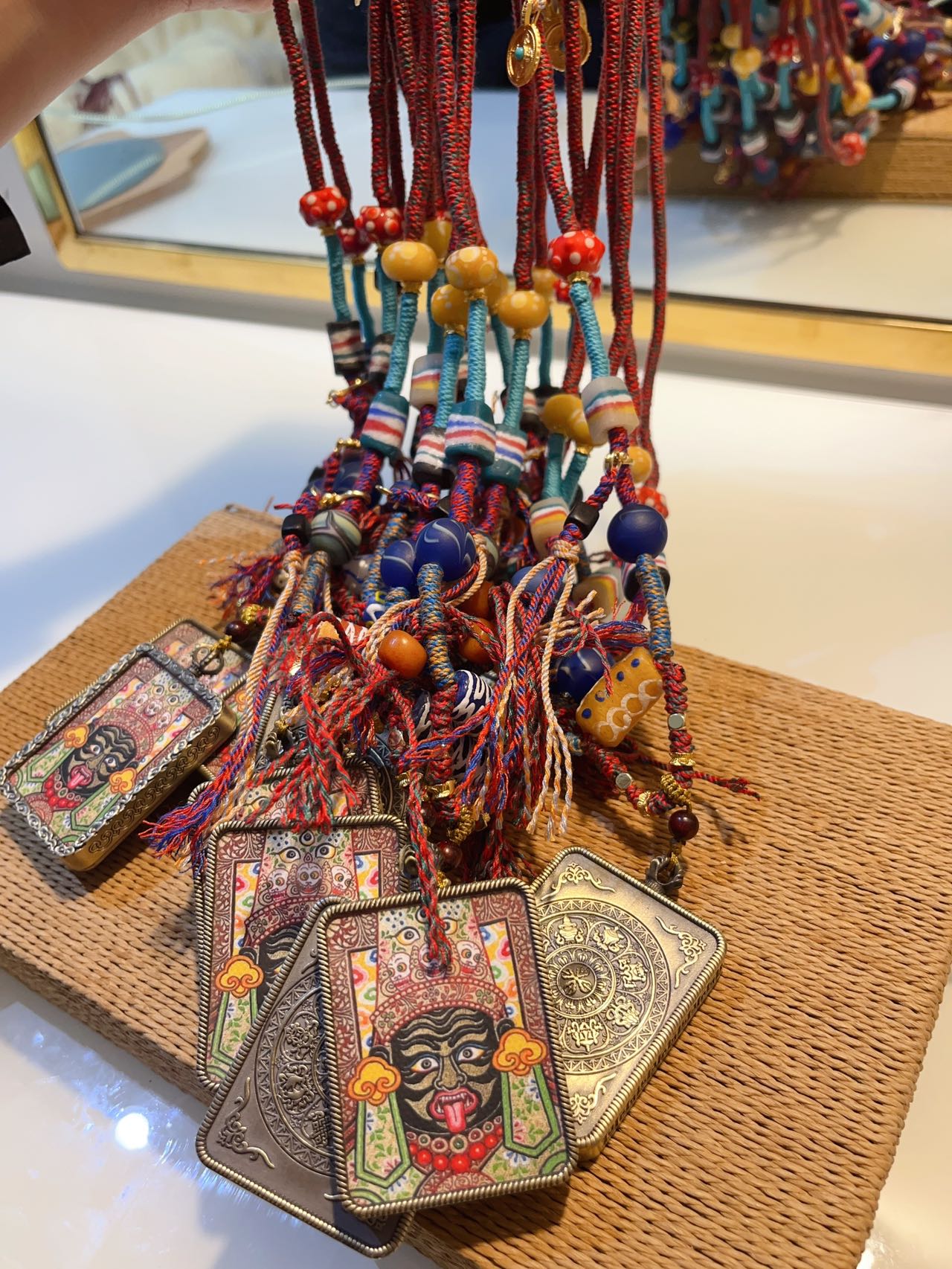 Zajiram Thangka Pendant With Tibetan Handmade Glass Necklace Rop