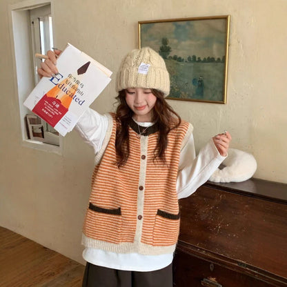 Color Block Striped Knit Vest for Women Casual Chic