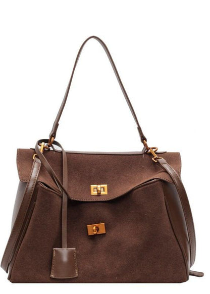 Top Handle Leather Satchel With Gold Tone Hardware