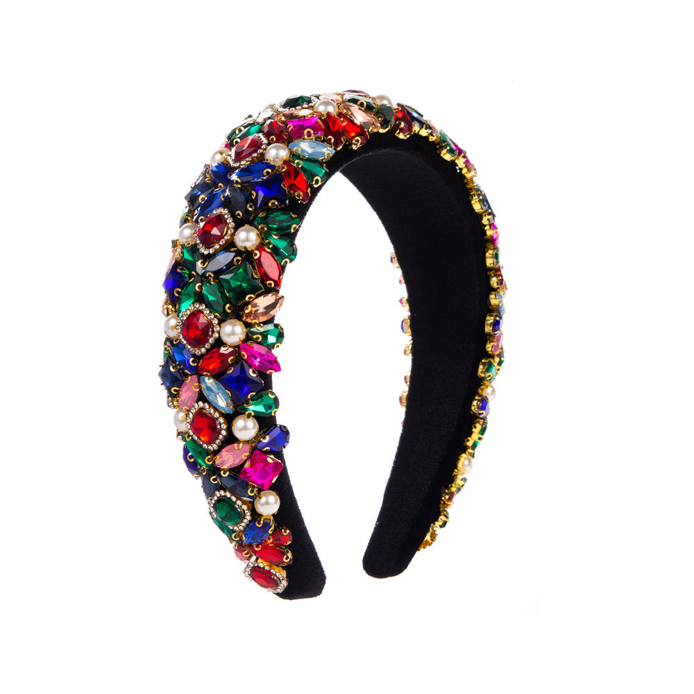 Baroque Style Wide Band Rhinestone Pearl Headband for Women