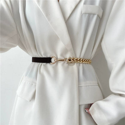 Chain Leather Splicing Simple Belt