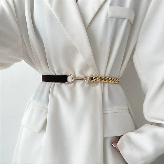 Chain Leather Splicing Simple Belt