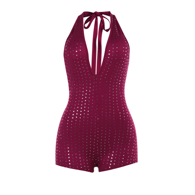 Sexy Deep V Jumpsuit with Rhinestones for Women