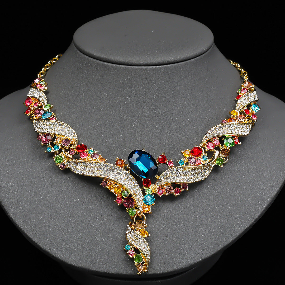 Trendy Colorful Pendant Necklace and Earring Set
