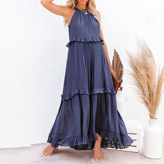 Summer Dress New Irregular Cake Skirt Sleeveless Long Mopping Skirt Holiday Dress Women