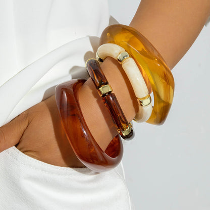 Exaggerated Acrylic Bead Bracelet Set Colorful Retro Jewelry