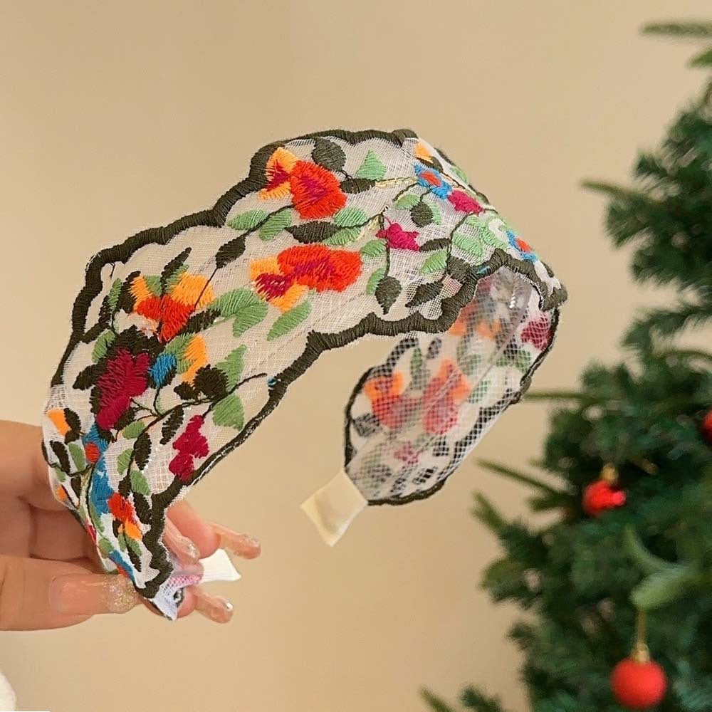 Colorful Flowers EmbroideredÂ Wide Headbands
