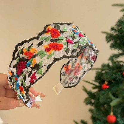 Colorful Flowers EmbroideredÂ Wide Headbands