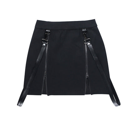Gothic Design Double Zipper High Split Summer Bodycon Skirt