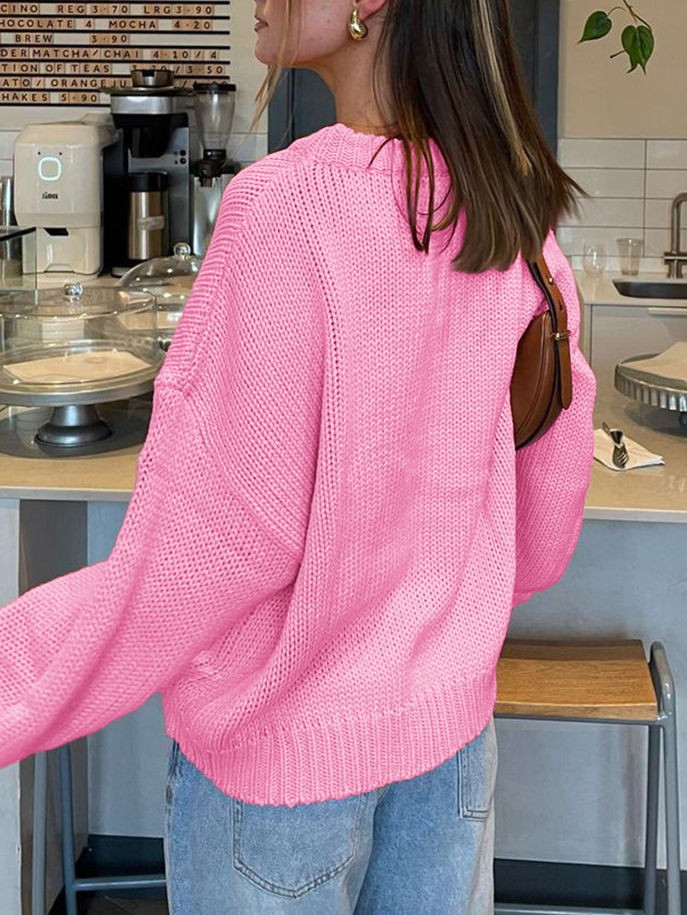 Casual Loose Fit Round Neck Long Sleeve Sweater for Women