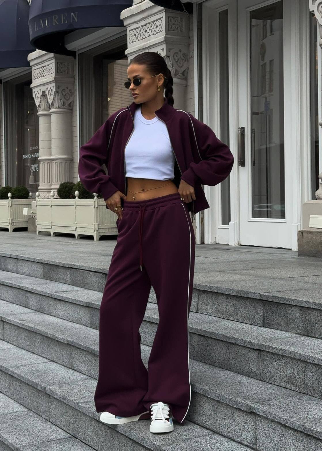 Tracksuit Set Soft Fabric Sporty Luxe Style