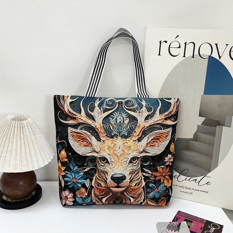 Fashionable Gold Embroidery Animal Tote Bag Stylish Shoulder Bag