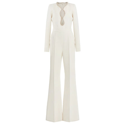 Heart Shaped Hollow Rhinestone Long Sleeve Jumpsuit Style