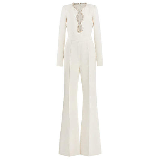 Heart Shaped Hollow Rhinestone Long Sleeve Jumpsuit Style