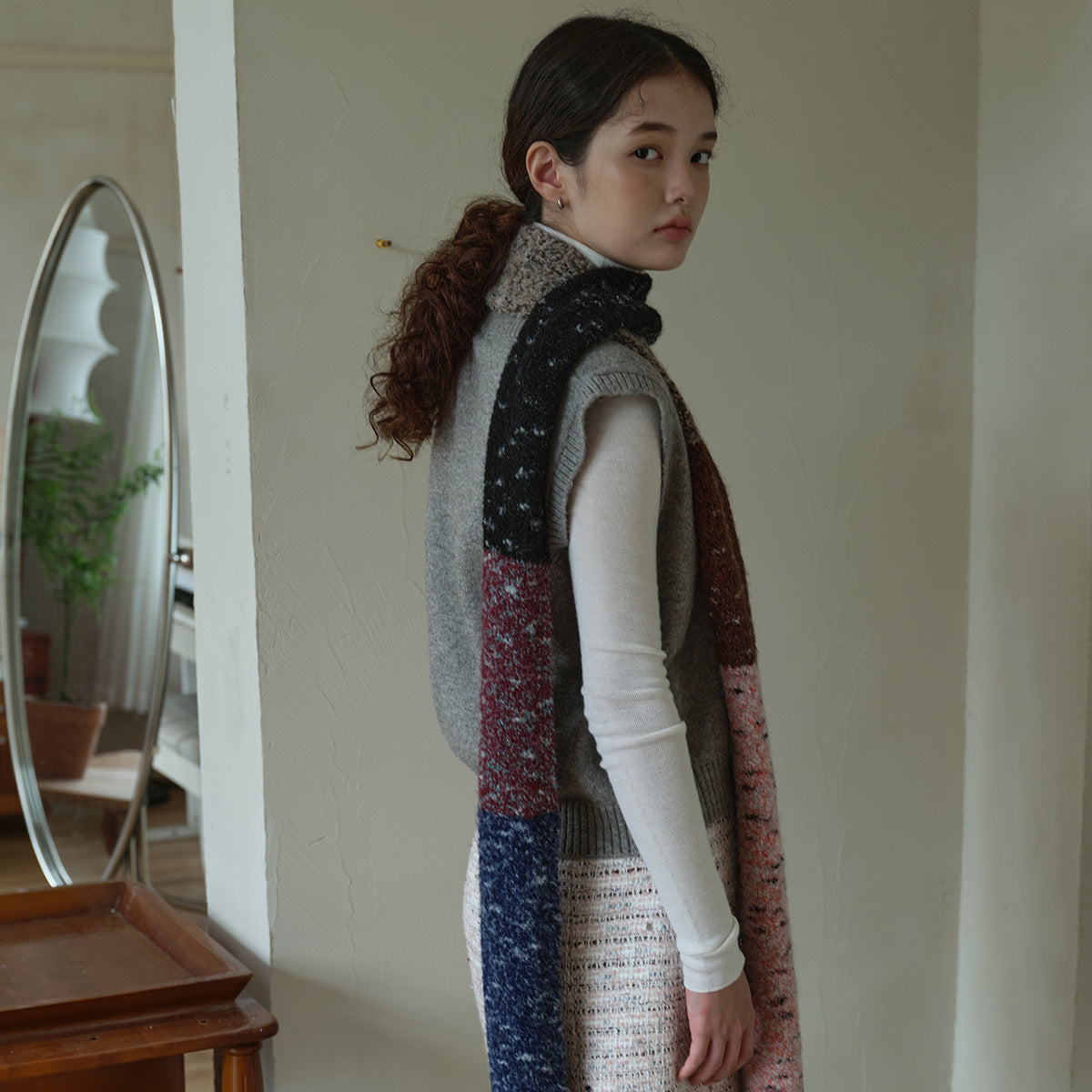 Color Block Knitted Scarf Soft Acrylic Thick Comfortable