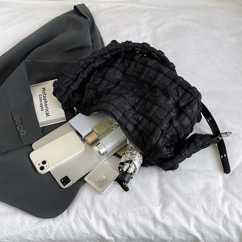 Checkered Cloud Puff Bag Trendy Nylon Shoulder Bag