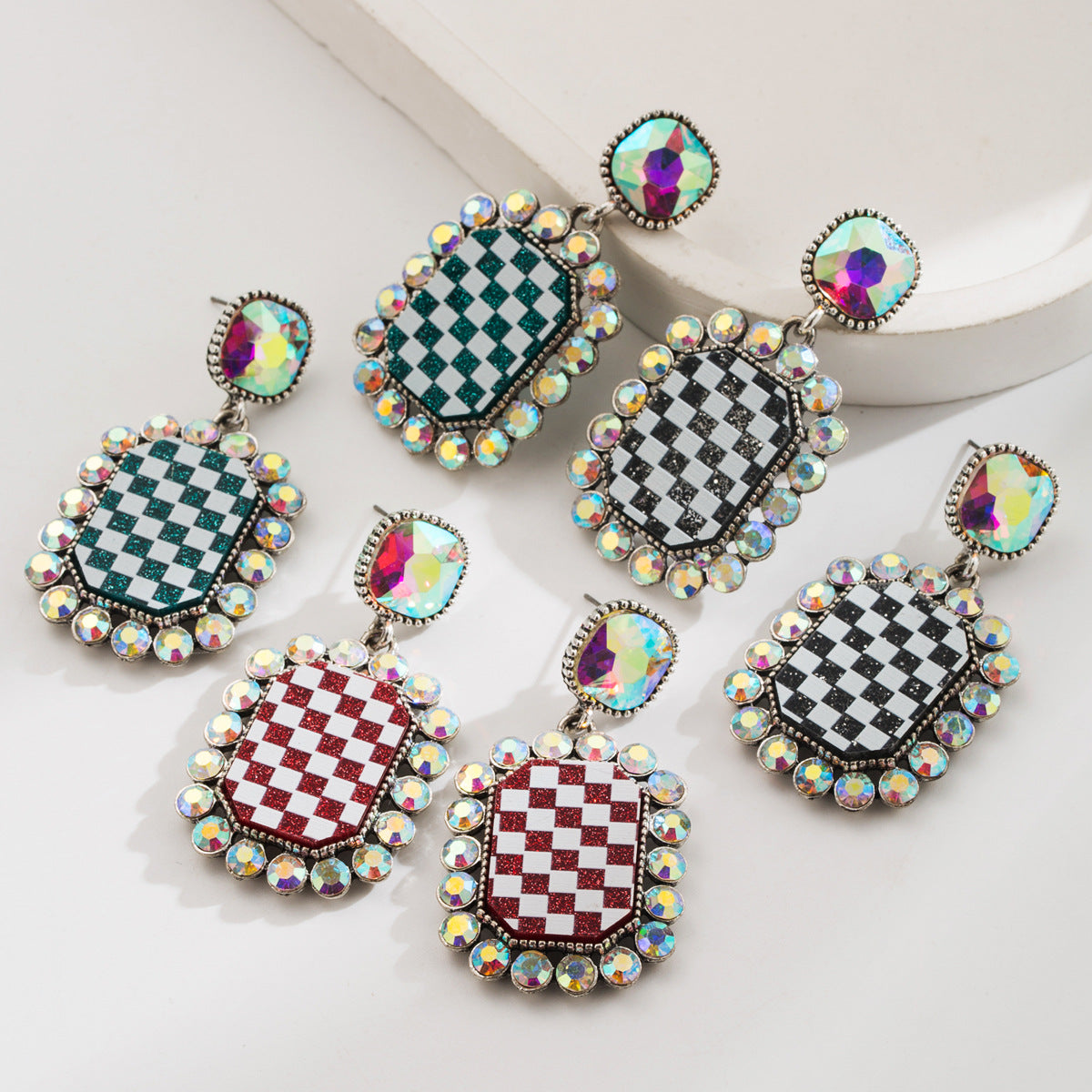 Trendy Geometric Earrings With Rhinestones in Alloy