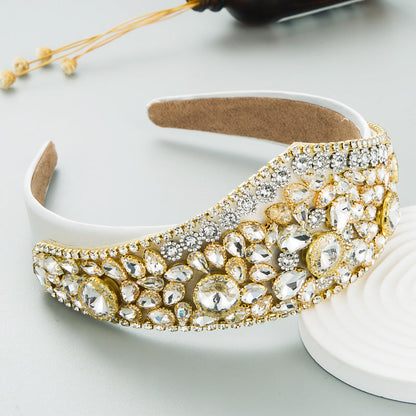 Exaggerated Colorful Glass Crown Headband Fashion Hair Accessory for Women