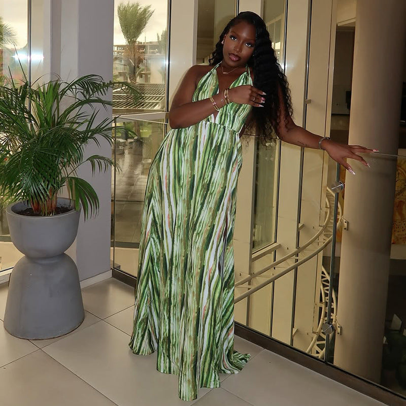 Comfortable V-Neck Backless A-Line Maxi Dress