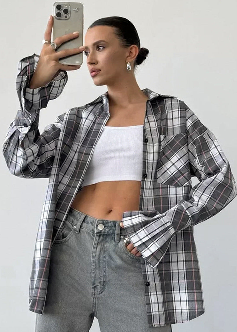 Plaid Oversized Shirt Soft Fabric Relaxed Fit