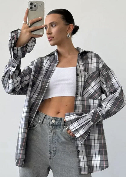 Plaid Oversized Shirt Soft Fabric Relaxed Fit