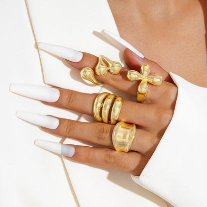 Geometric Metal Lava Line Open Ring Set - 4 Pieces