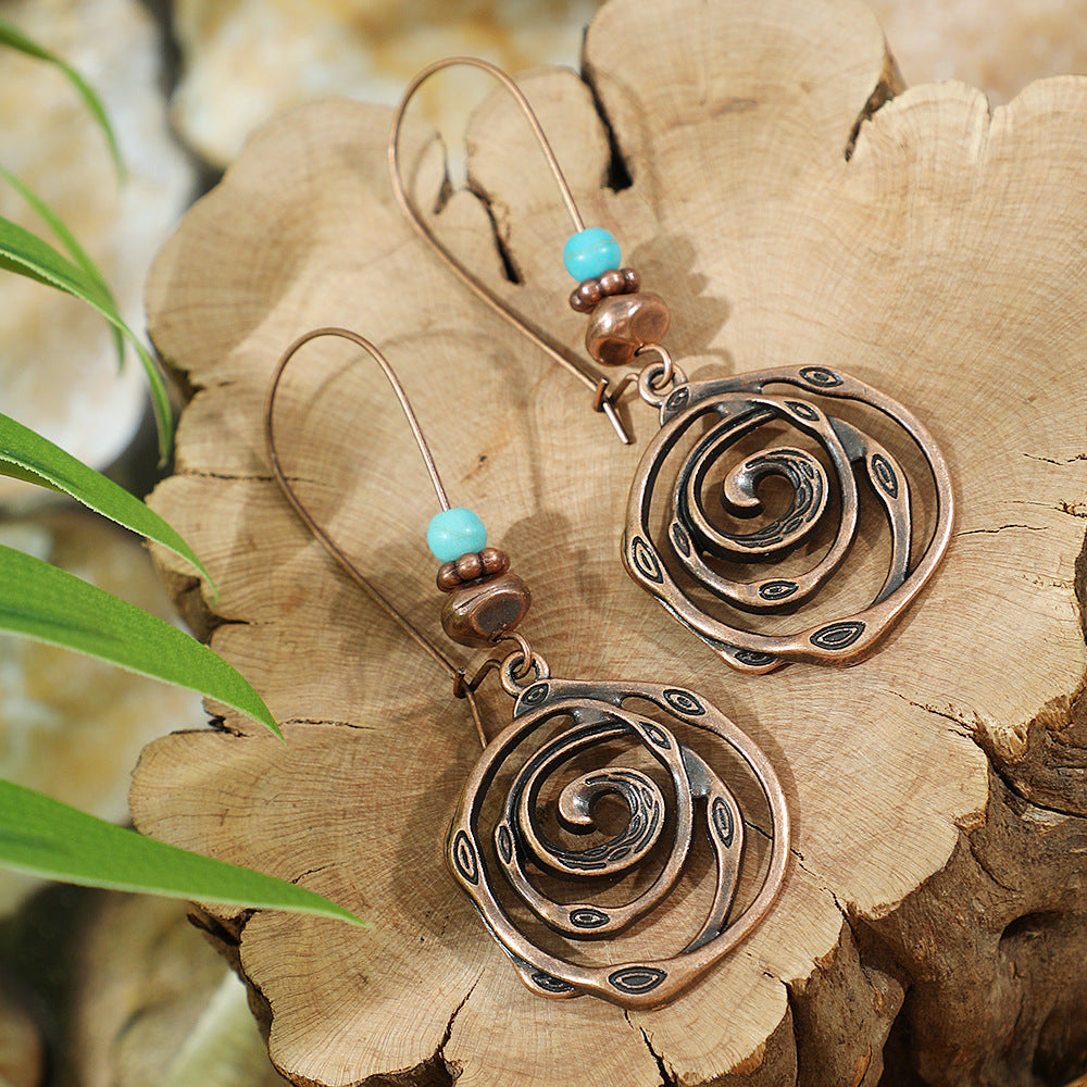 Vintage Ethnic Style Creative Brown Earrings with Turquoise Tassels