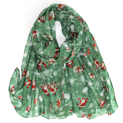 Christmas Theme Cartoon Print Silk Scarf